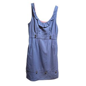 Anthropologie Moulinette Soeurs Wool Blue Gold Button Ruffle Sleeveless Dress Sz